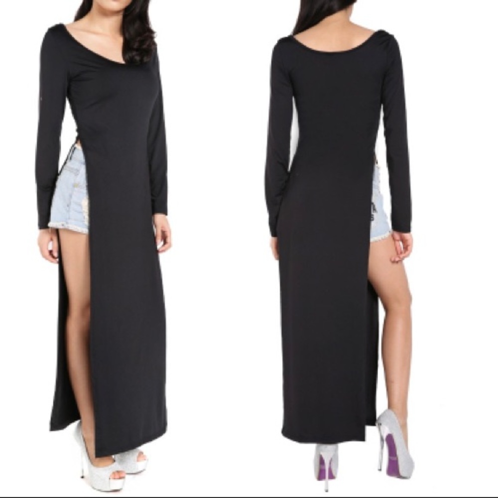 Black long side slit Maxi Dress